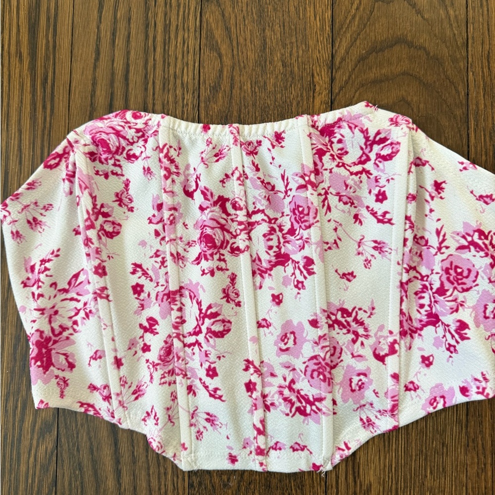 Floral Pink and White Corset Top